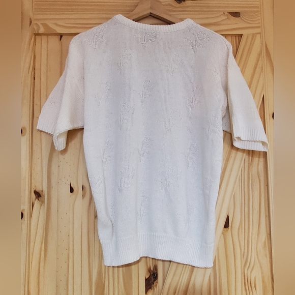 Vintage Worthington No Size White Knit Embroidered Short Sleeve Sweater - Picture 8 of 8